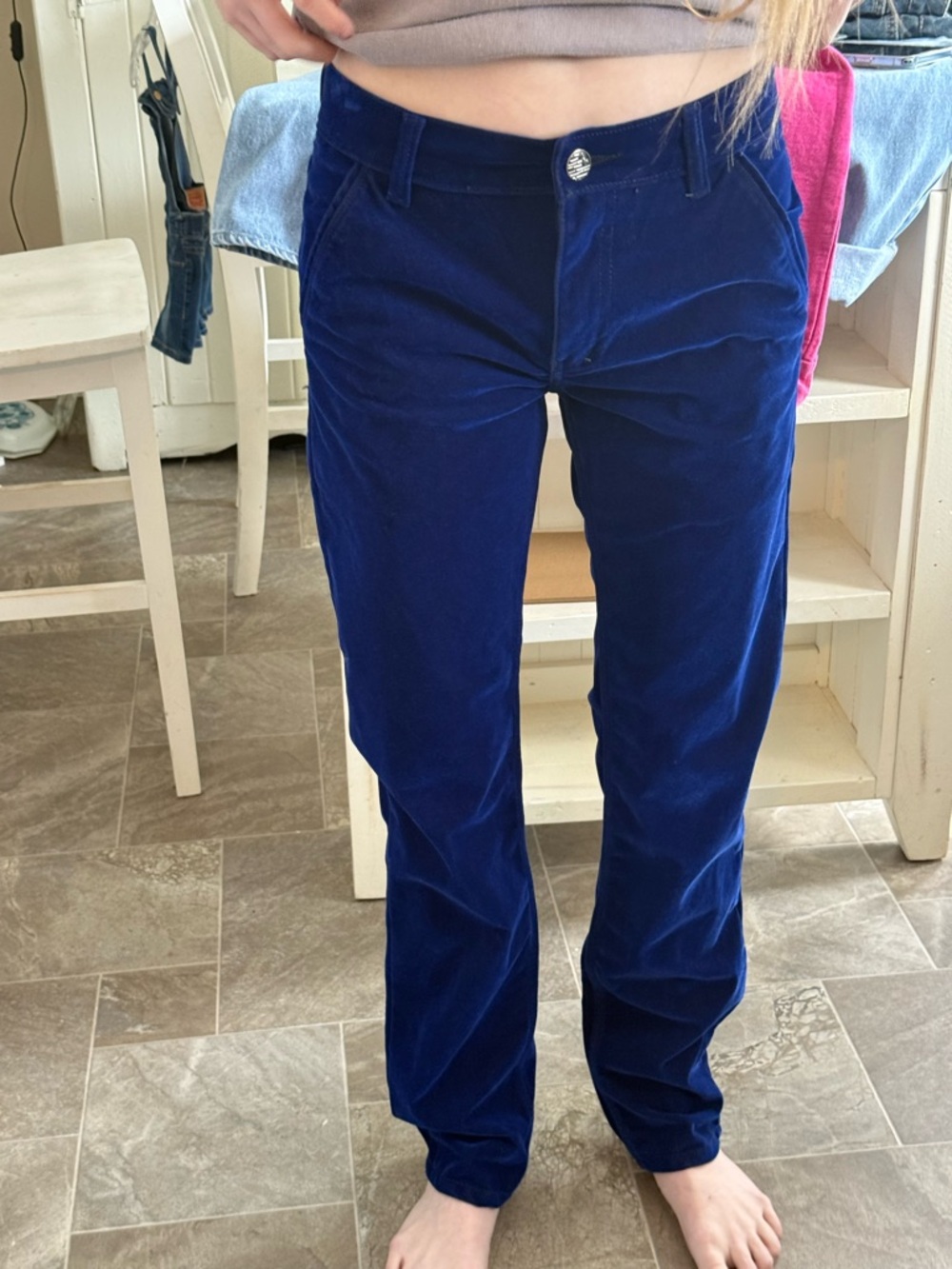 VTG Cruzz Blue Velvet Jeans | Embroidered & Bling Detail | Size 32 | High-Rise